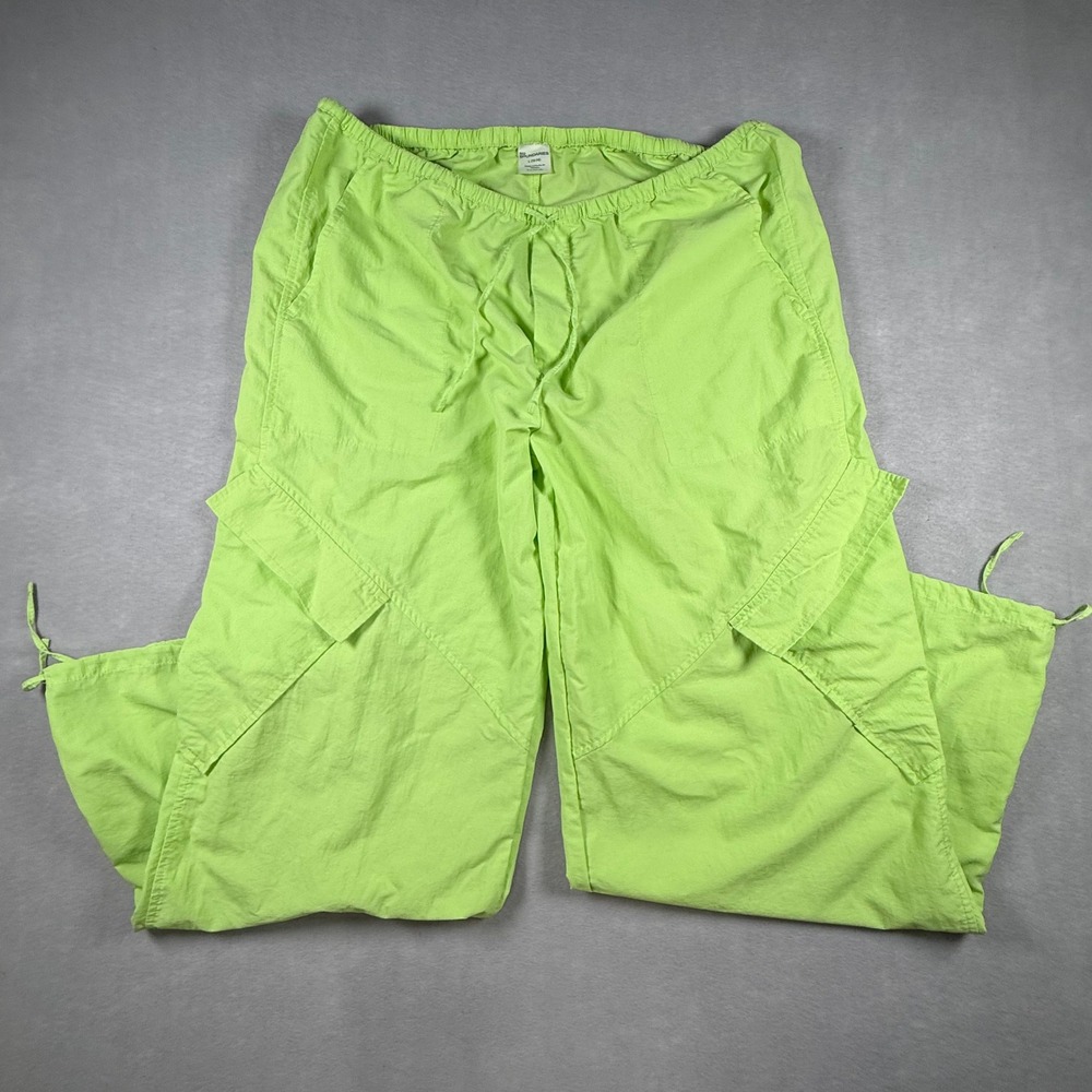 No Boundaries Lime Green Cargo Pants Womens Large Drawstring Y2K Neon Pockets